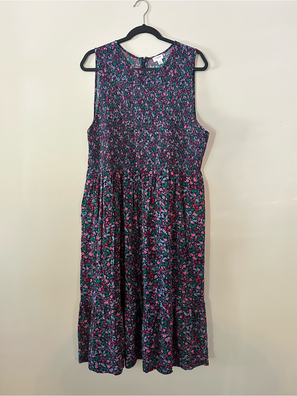 J. Crew Sleeveless Floral Midi Dress in Black, Pink & Green